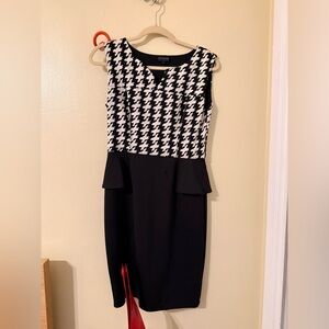 En house Black and White Houndstooth Midi Dress